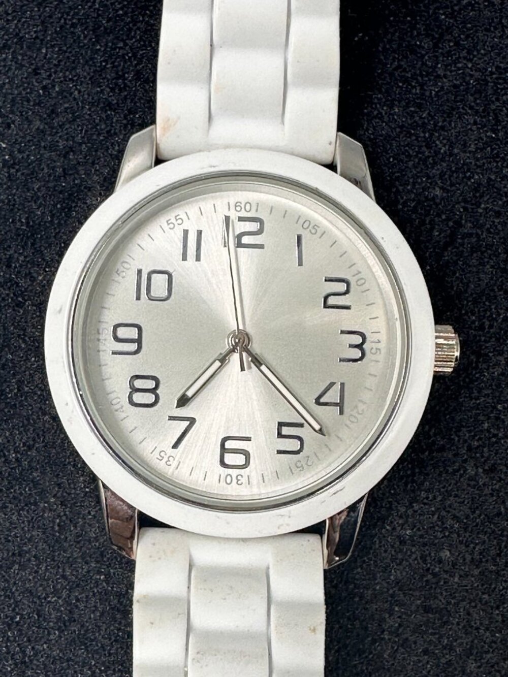 3/$30 Xhilaration Watch Women Silver Tone 38MM Round White Silicone Band